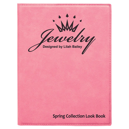 Personalized Laser Engraved 7" x 9" Pink  Leatherette Small Portfolio with Notepad