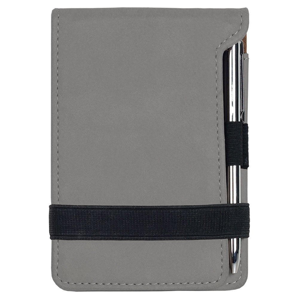 Personalized Laser Engraved 3 1/4" x 4 3/4" Gray  Leatherette Mini Notepad with Pen