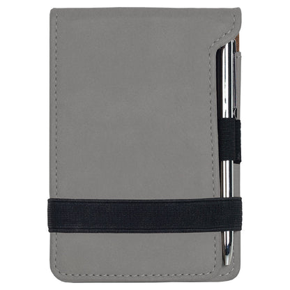 Personalized Laser Engraved 3 1/4" x 4 3/4" Gray  Leatherette Mini Notepad with Pen