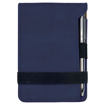 Personalized Laser Engraved 3 1/4" x 4 3/4" Blue/Black  Leatherette Mini Notepad with Pen