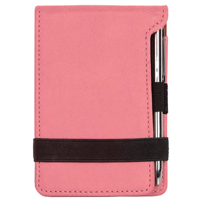 Personalized Laser Engraved 3 1/4" x 4 3/4" Pink  Leatherette Mini Notepad with Pen