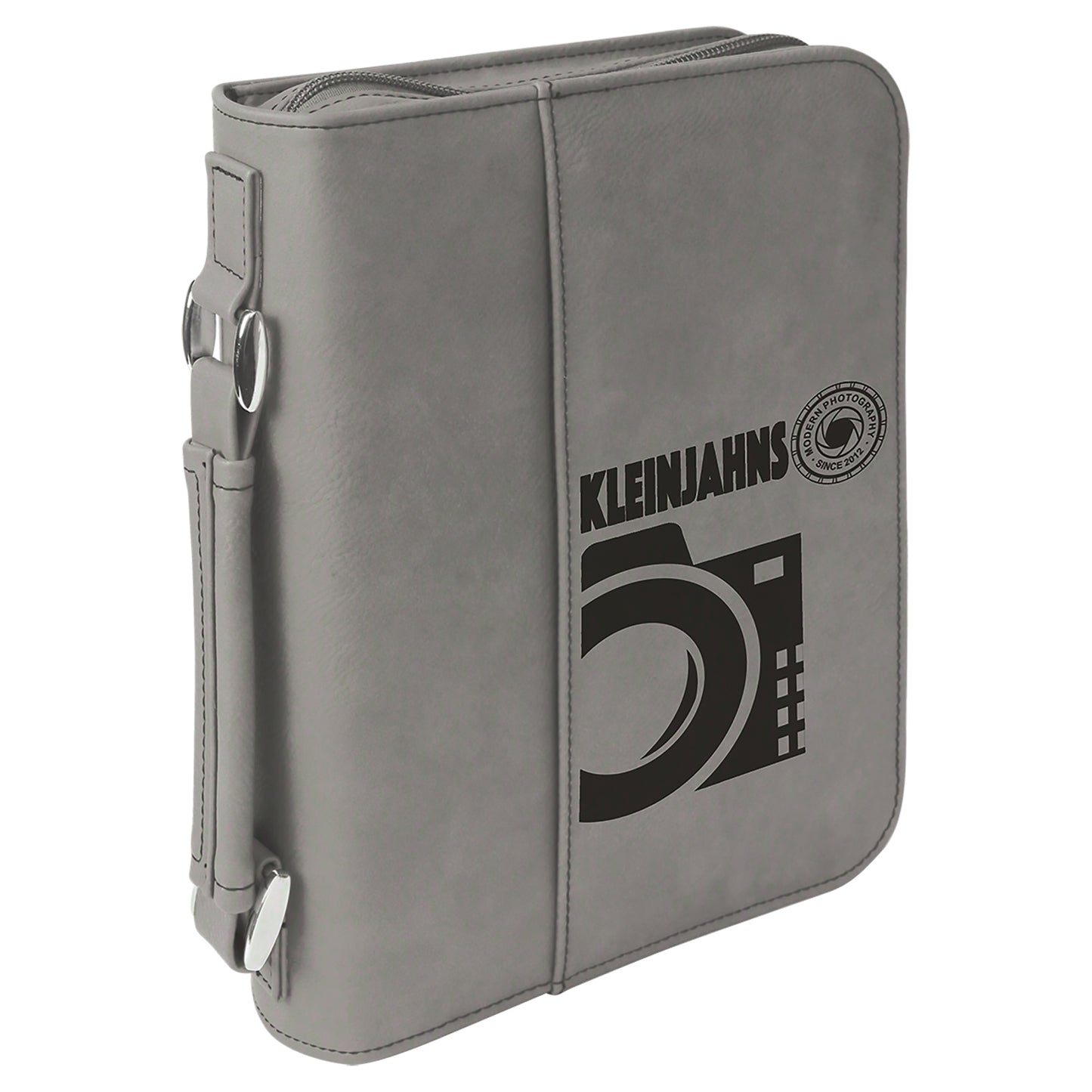  Personalized Laser Engraved 6 3/4" x 9 1/4" Gray Leatherette Book/Bible Cover with Handle & Zipper