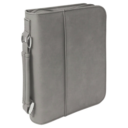 Personalized Laser Engraved 6 3/4" x 9 1/4" Gray Leatherette Book/Bible Cover with Handle & Zipper