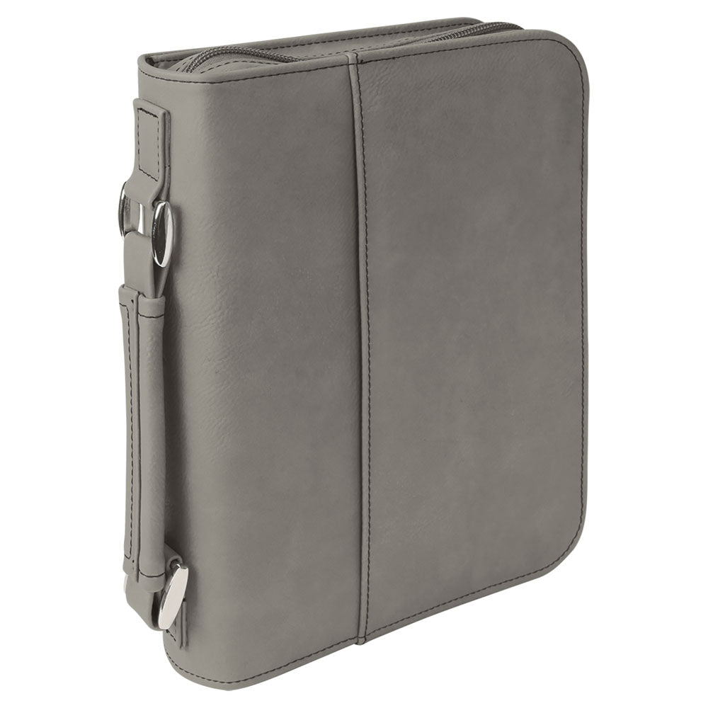 Personalized Laser Engraved 6 3/4" x 9 1/4" Gray Leatherette Book/Bible Cover with Handle & Zipper