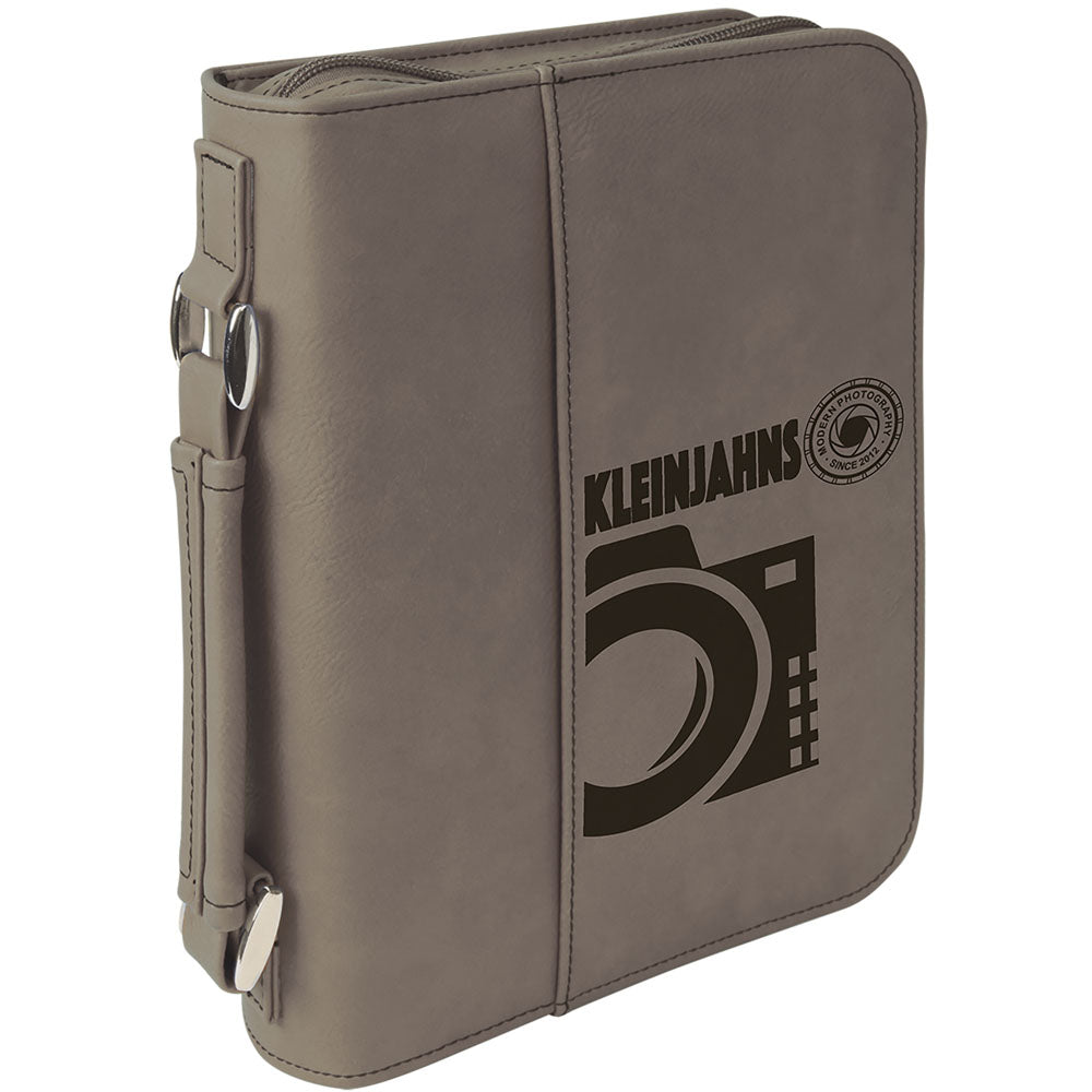 Personalized Laser Engraved 6 3/4" x 9 1/4" Gray Leatherette Book/Bible Cover with Handle & Zipper