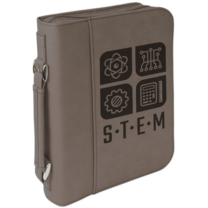 Personalized Laser Engraved 6 3/4" x 9 1/4" Gray Leatherette Book/Bible Cover with Handle & Zipper