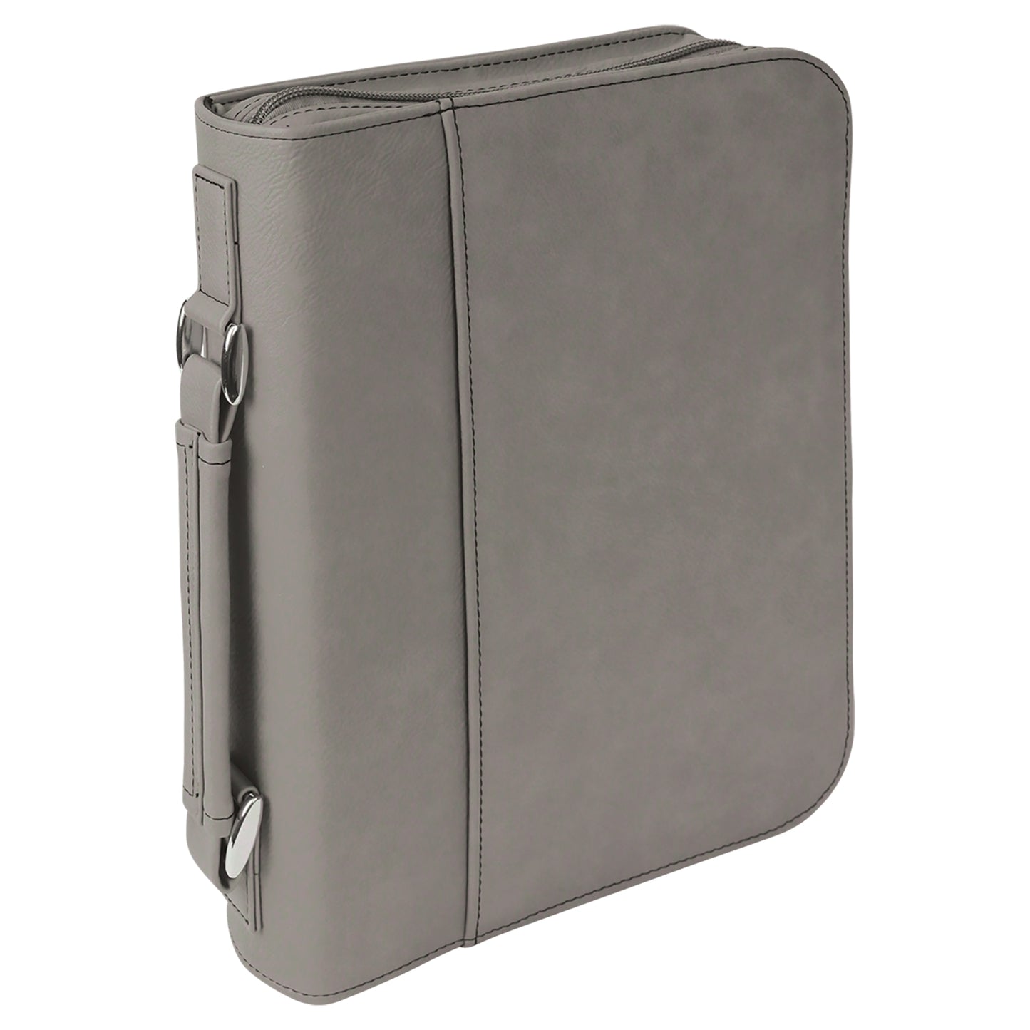 Personalized Laser Engraved 7 1/2" x 10 3/4" Gray Leatherette Book/Bible Cover with Handle & Zipper