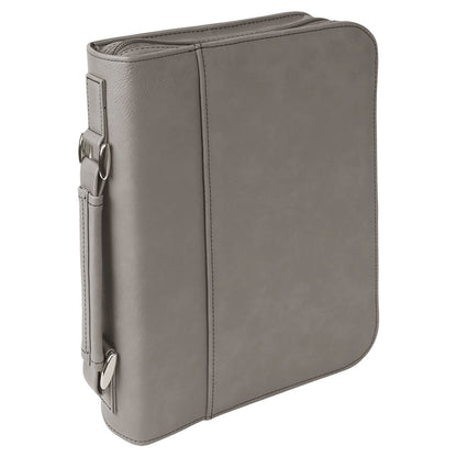 Personalized Laser Engraved 6 3/4" x 9 1/4" Gray Leatherette Book/Bible Cover with Handle & Zipper