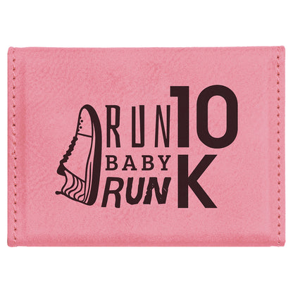  Personalized Laser Engraved 3 3/4" x 2 3/4" Pink Leatherette Hard Business Card Holder