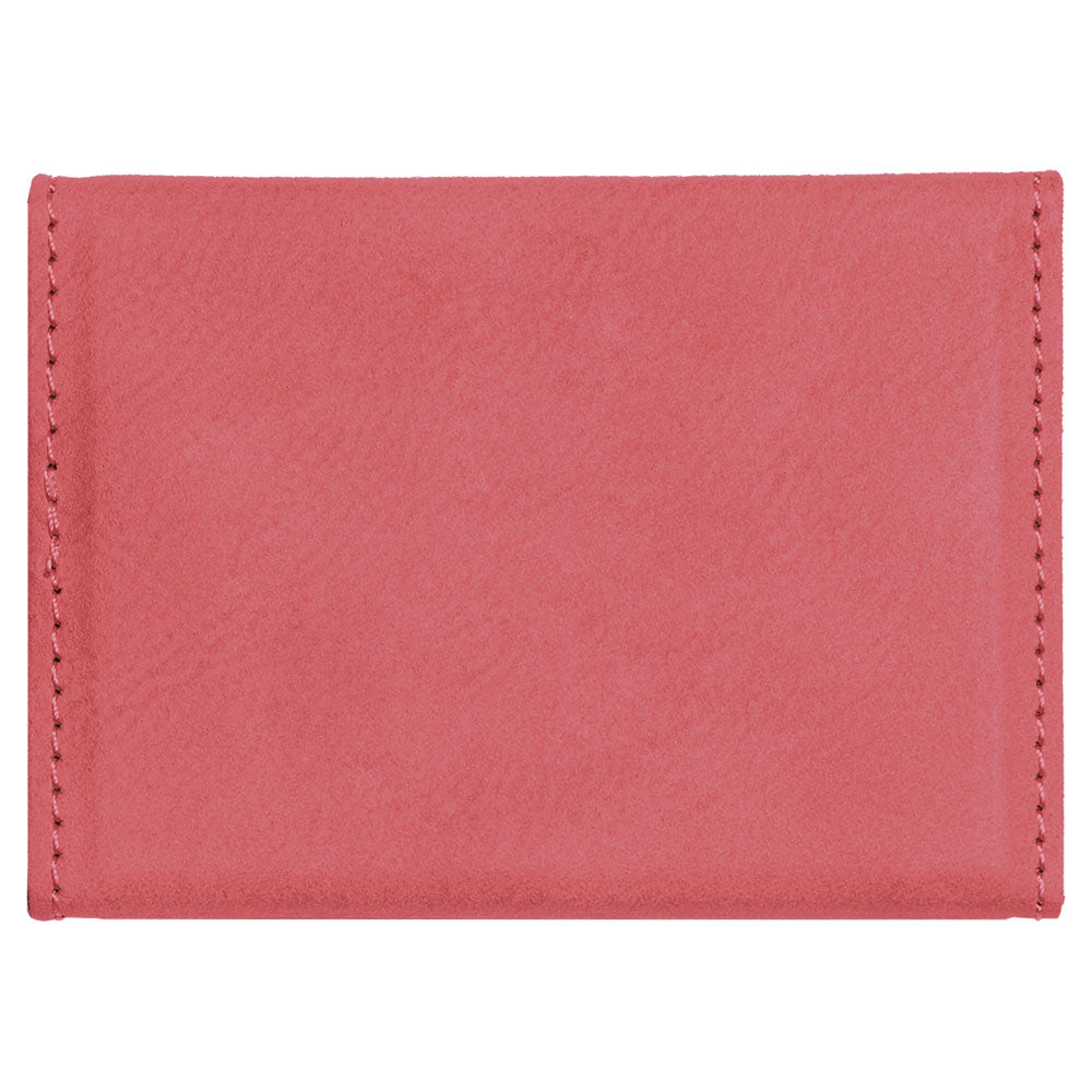 Personalized Laser Engraved 3 3/4" x 2 3/4" Pink  Leatherette Hard Business Card Holder