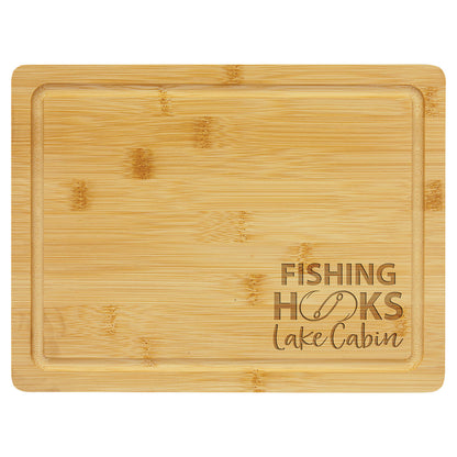 Personalized Laser Engraved 11 1/2" x 8 3/4" Bamboo Cutting Board with Drip Ring