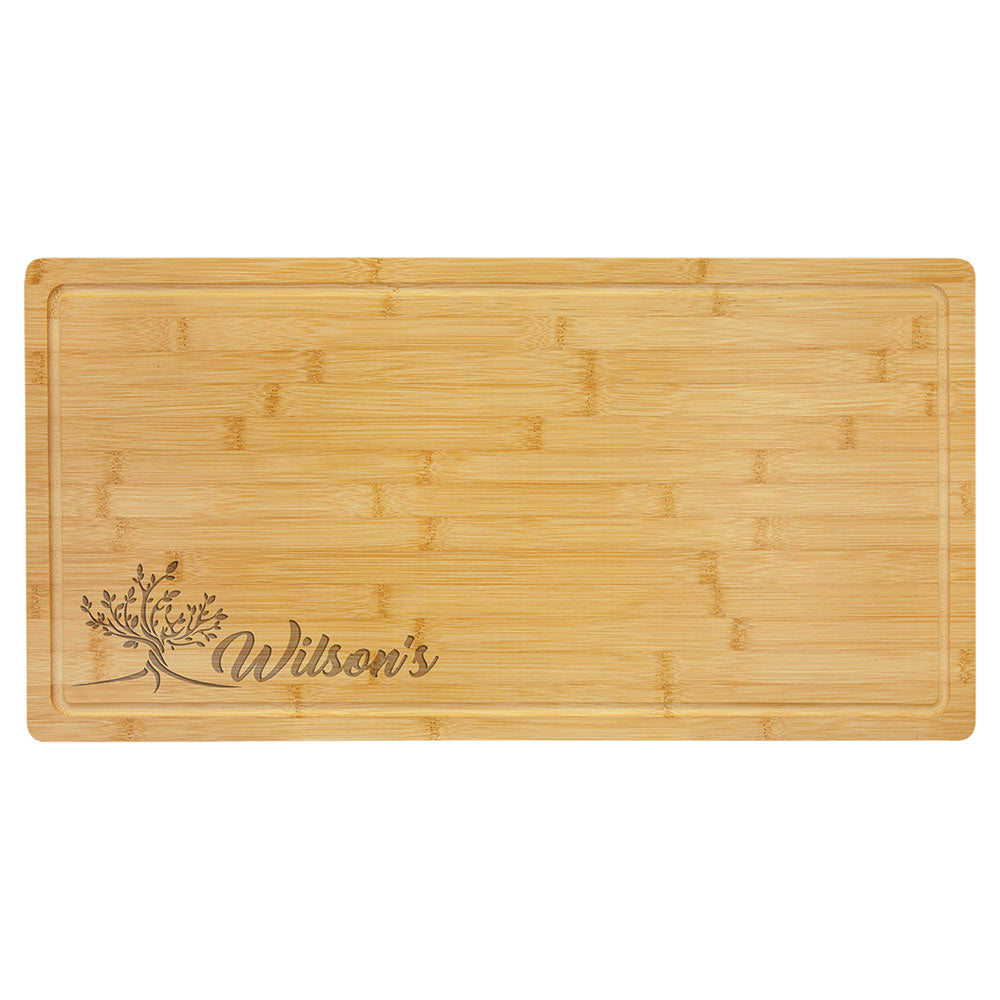 Personalized Laser Engraved 23 3/4" x 12" Bamboo Cutting Board with Drip Ring