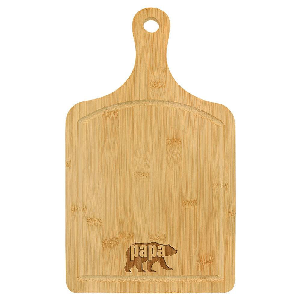 Personalized Laser Engraved 15 1/2" x 9" Bamboo Cutting Board Paddle Shape with Drip Ring