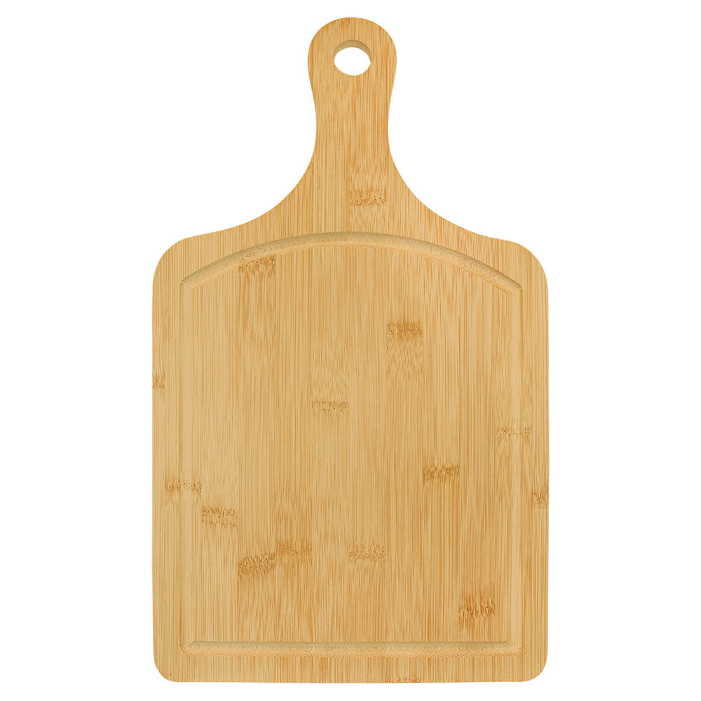 Personalized Laser Engraved 15 1/2" x 9" Bamboo Cutting Board Paddle Shape with Drip Ring