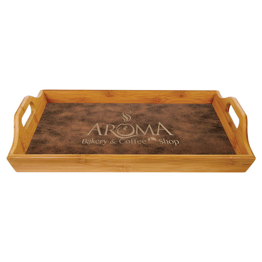 Personalized Laser Engraved 16 1/2" x 9 3/4" Bamboo Serving Tray  (Insert/Plate not included)