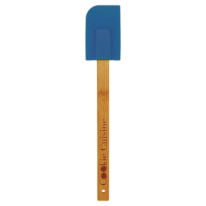 Personalized Laser Engraved 11 3/4" Blue Silicone Spatula with Bamboo Handle