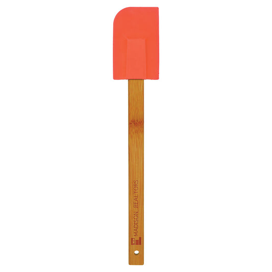 Personalized Laser Engraved 11 3/4" Red Silicone Spatula with Bamboo Handle