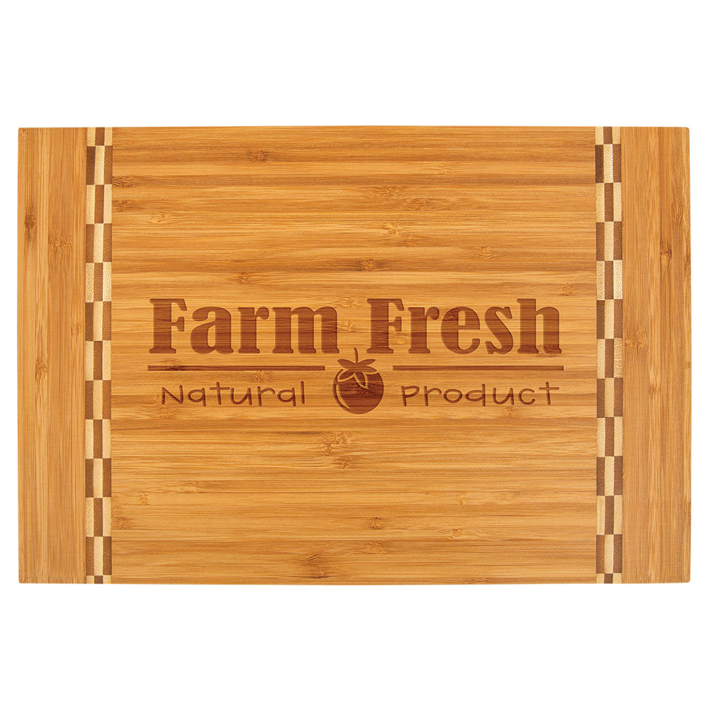 Personalized Laser Engraved 12" x 8 1/4" Bamboo Cutting Board with Butcher Block Inlay