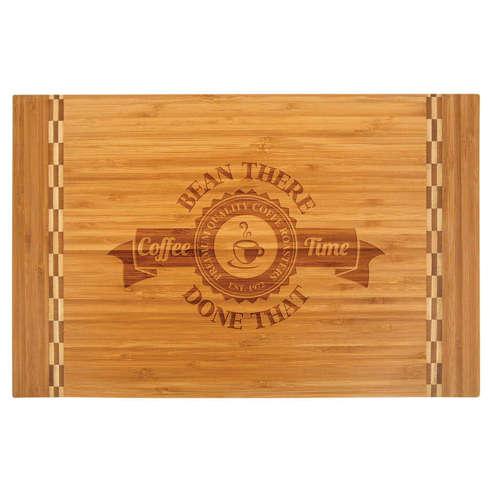 Personalized Laser Engraved 12" x 8 1/4" Bamboo Cutting Board with Butcher Block Inlay