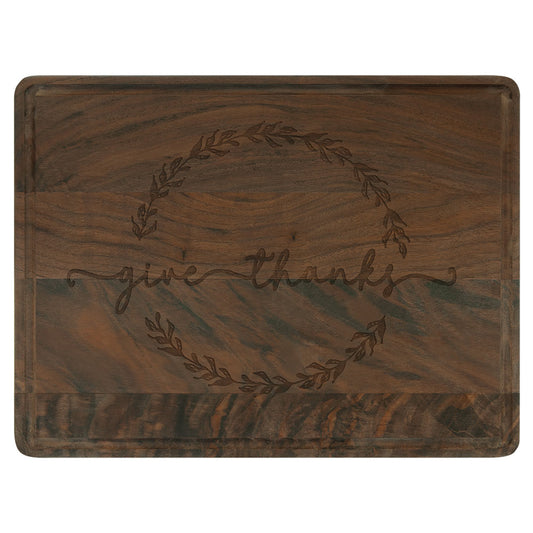 Personalized Laser Engraved 11 1/2" x 8 3/4" Walnut Cutting Board with Drip Ring