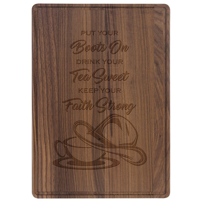 Personalized Laser Engraved 13 3/4" x 9 3/4" Walnut Cutting Board with Drip Ring