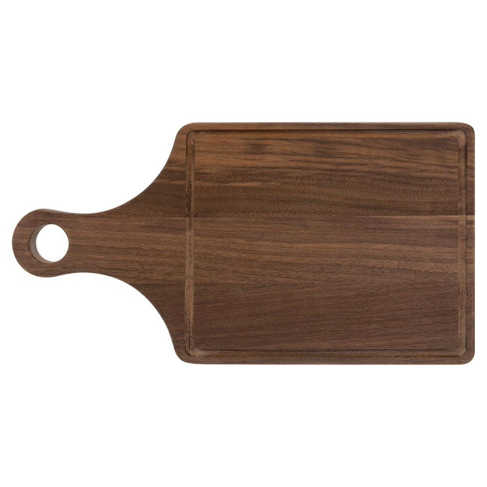 Personalized Laser Engraved 13 1/2" x 7" Walnut Cutting Board Paddle Shape with Drip Ring