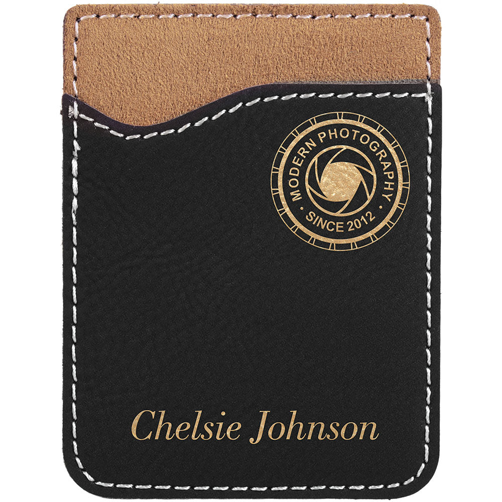 Personalized Laser Engraved Black/Gold  Leatherette Phone Wallet