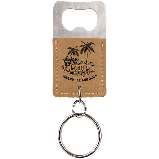 Personalized Laser Engraved Rectangle Light Brown  Leatherette Bottle Opener Keychain