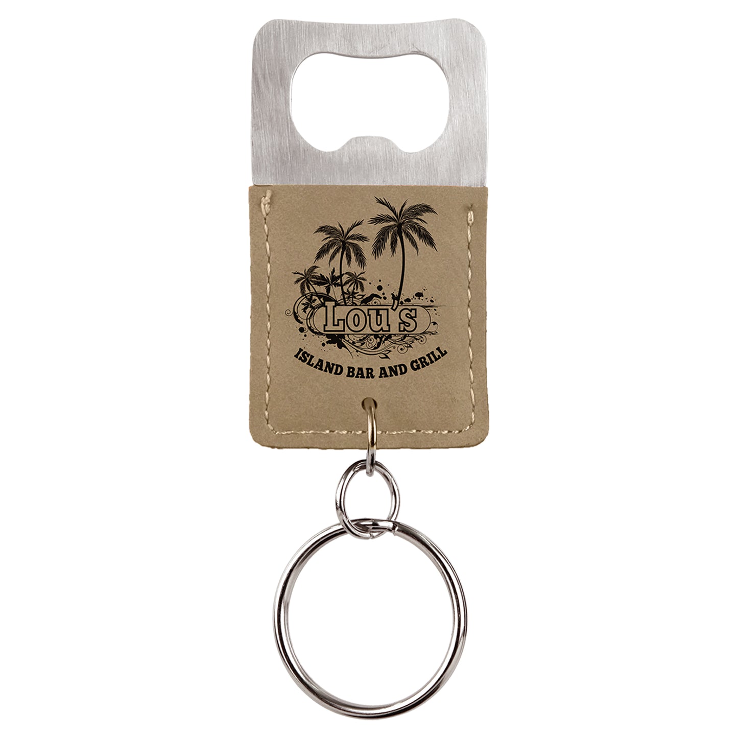  Personalized Laser Engraved Rectangle Light Brown Leatherette Bottle Opener Keychain