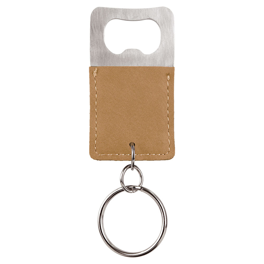 Personalized Laser Engraved Rectangle Light Brown  Leatherette Bottle Opener Keychain