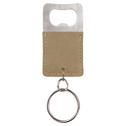 Personalized Laser Engraved Rectangle Light Brown Leatherette Bottle Opener Keychain