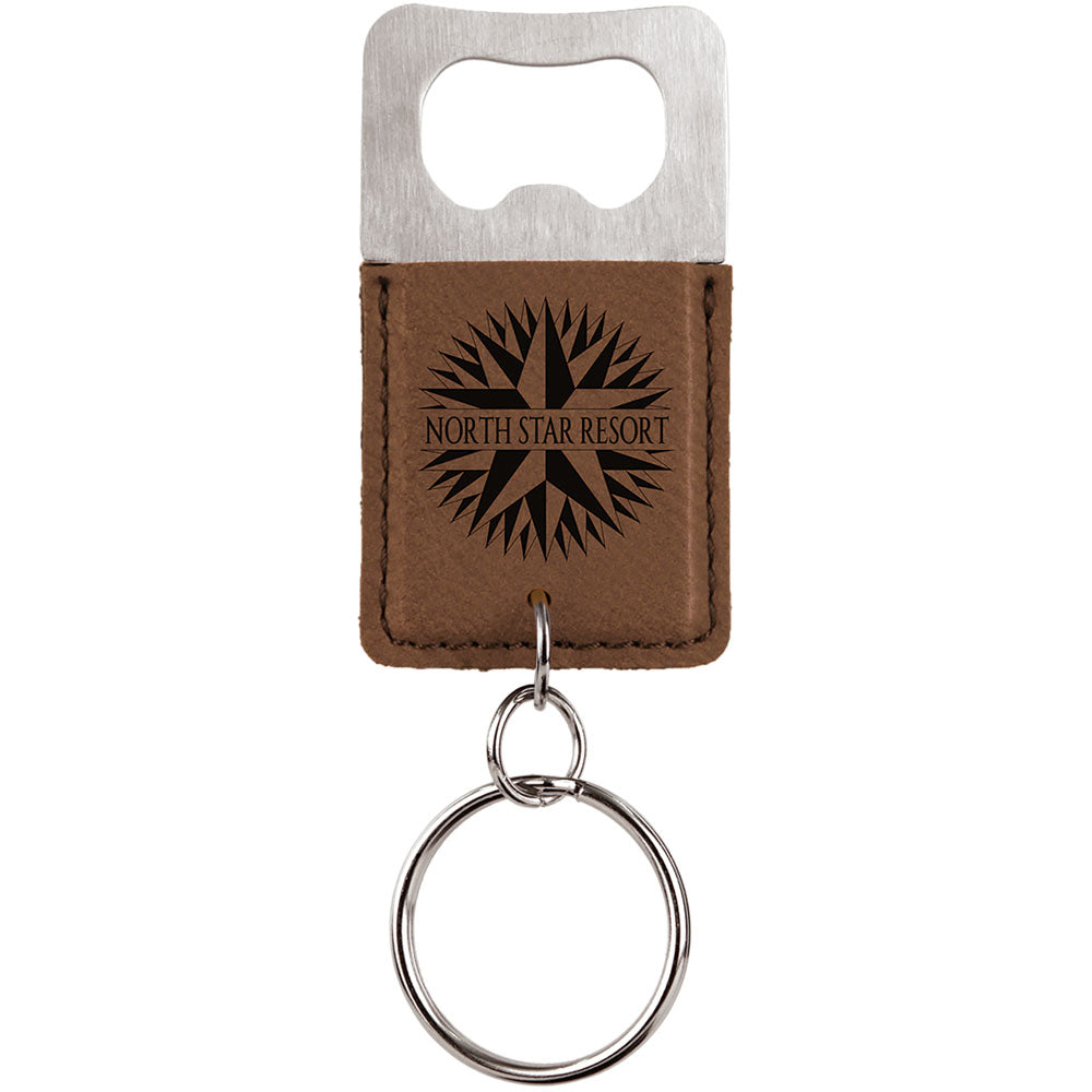 Personalized Laser Engraved Rectangle Dark Brown  Leatherette Bottle Opener Keychain