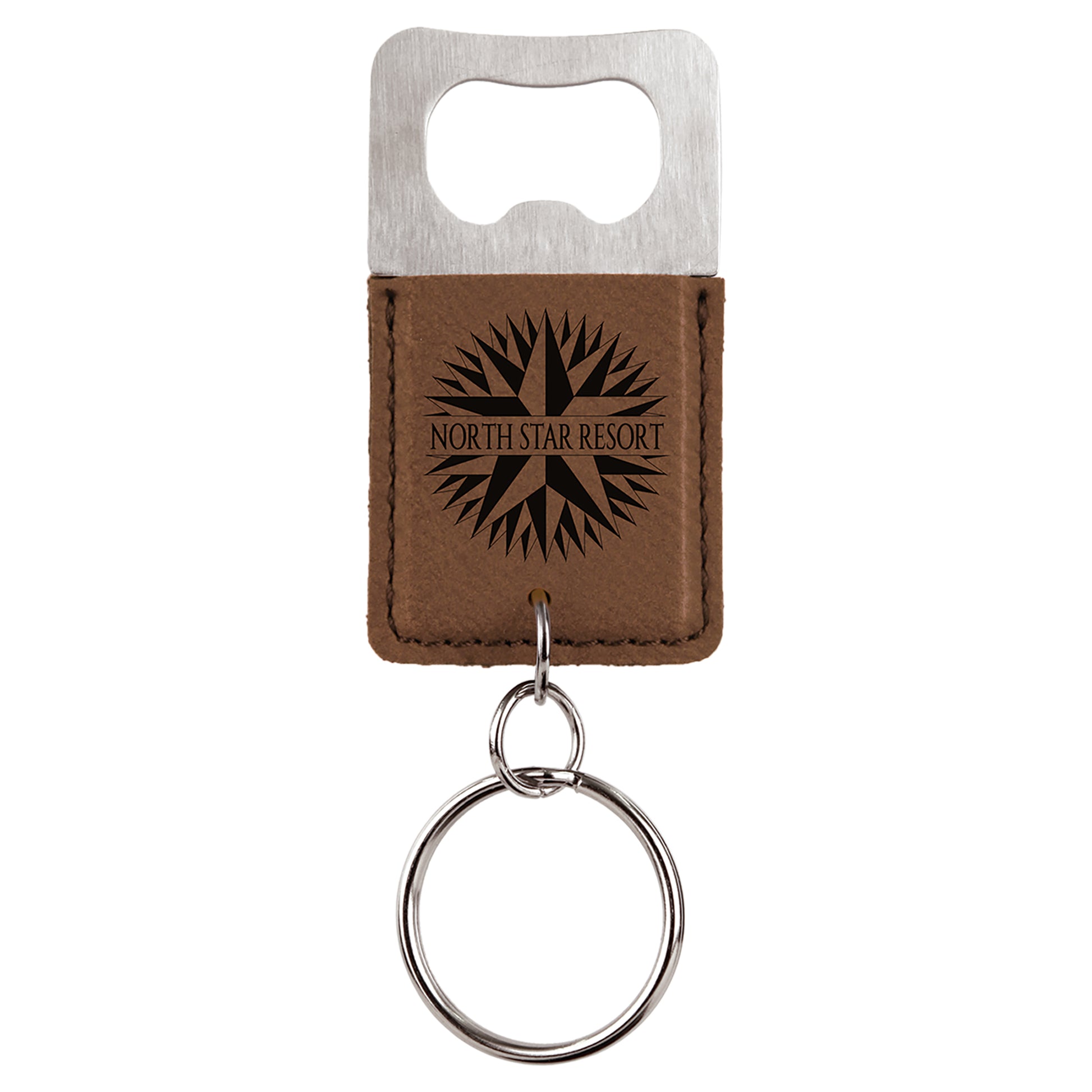  Personalized Laser Engraved Rectangle Dark Brown Leatherette Bottle Opener Keychain