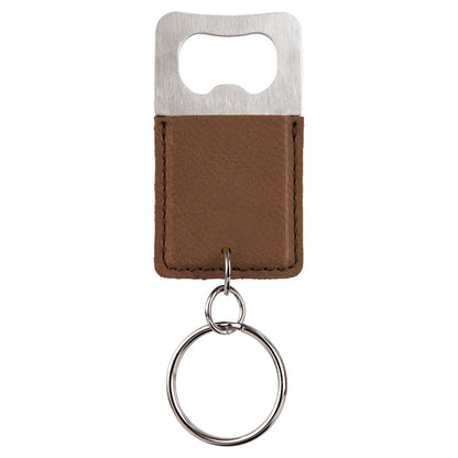 Personalized Laser Engraved Rectangle Dark Brown  Leatherette Bottle Opener Keychain