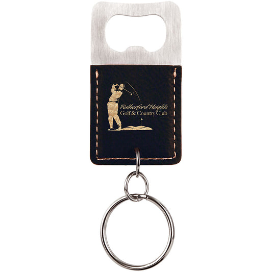 Personalized Laser Engraved Rectangle Black/Gold  Leatherette Bottle Opener Keychain