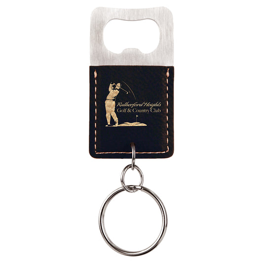  Personalized Laser Engraved Rectangle Black/Gold Leatherette Bottle Opener Keychain