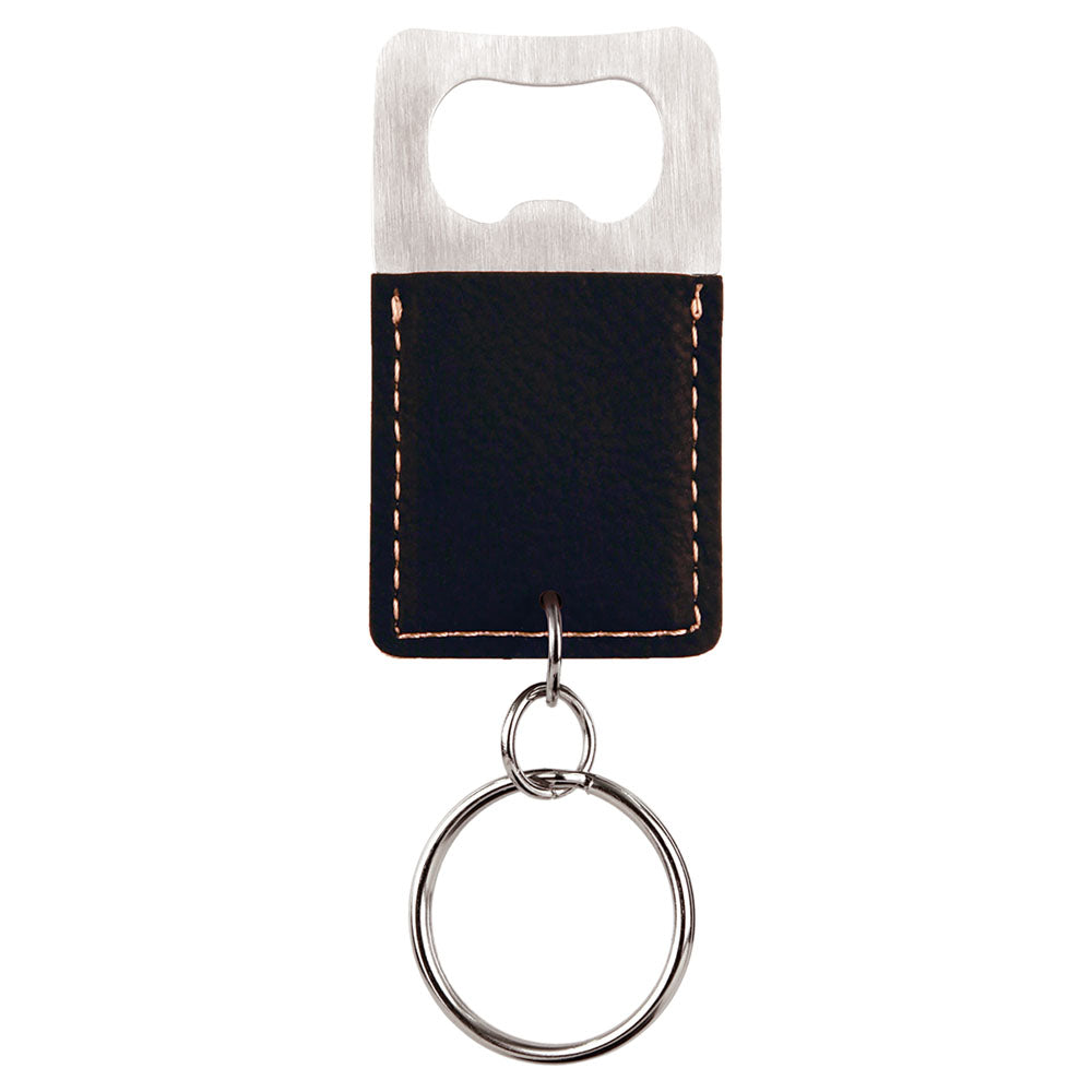 Personalized Laser Engraved Rectangle Black/Gold  Leatherette Bottle Opener Keychain