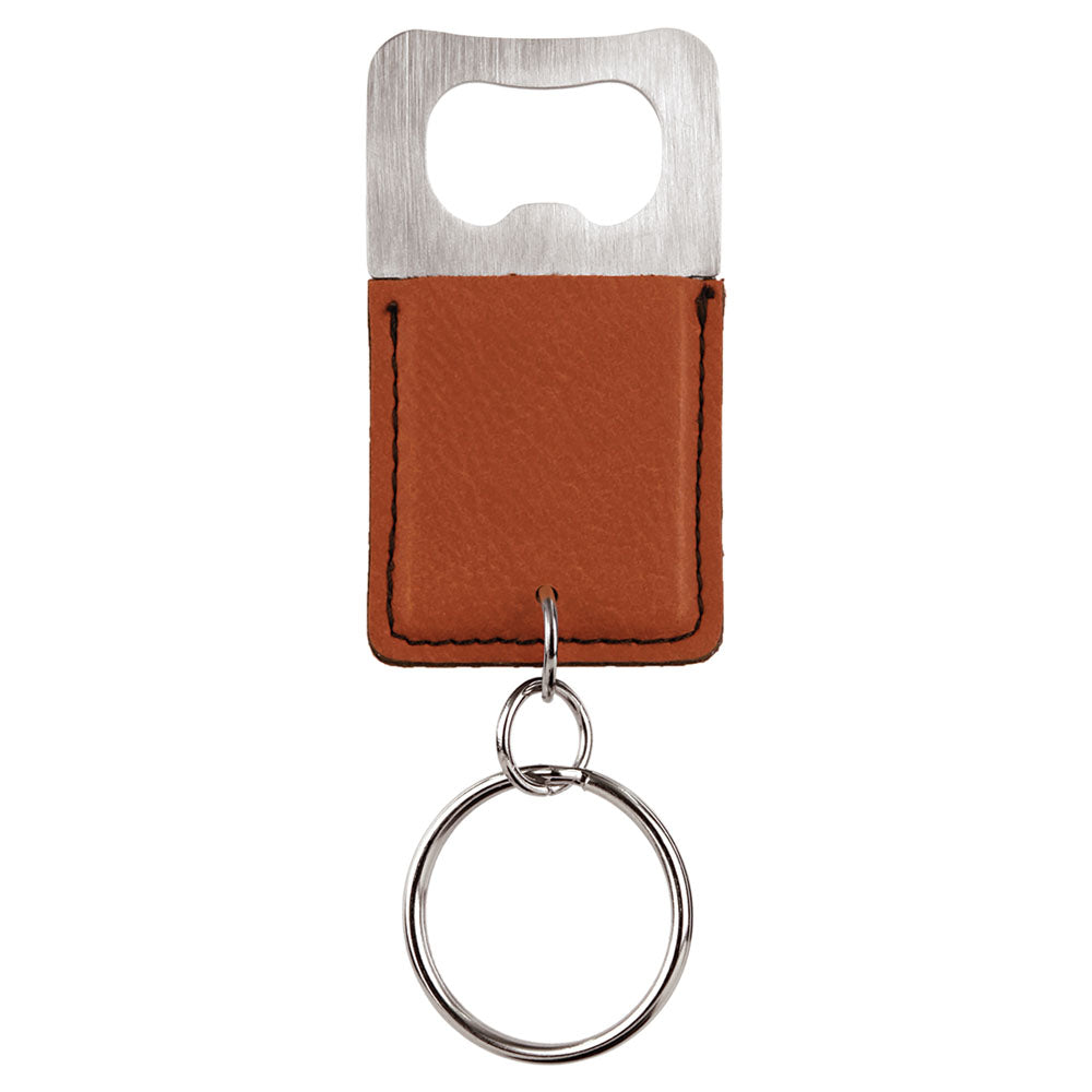 Personalized Laser Engraved Rectangle Rawhide Leatherette Bottle Opener Keychain