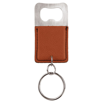 Personalized Laser Engraved Rectangle Rawhide  Leatherette Bottle Opener Keychain