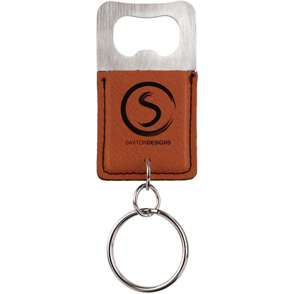 Personalized Laser Engraved Rectangle Rawhide  Leatherette Bottle Opener Keychain