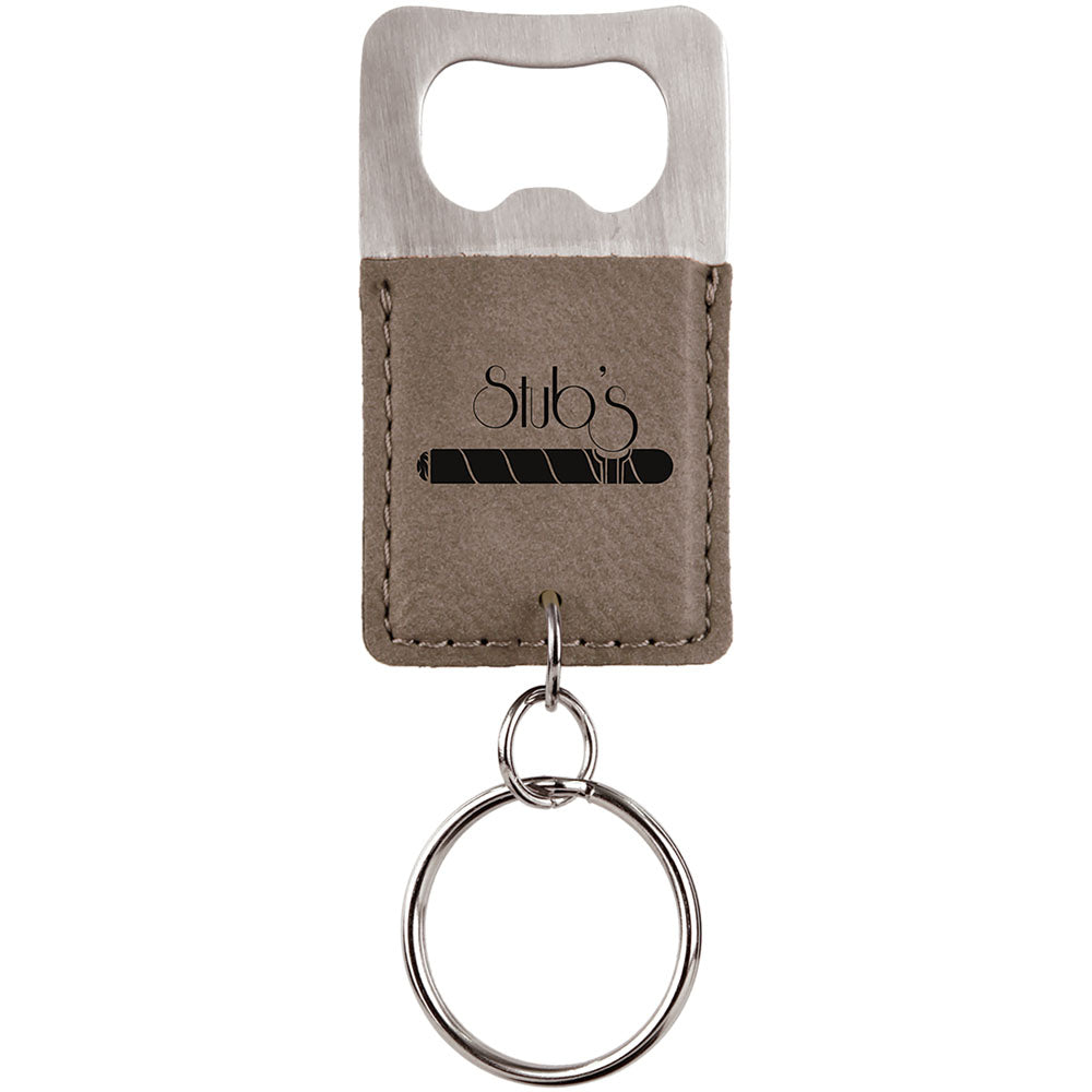 Personalized Laser Engraved Rectangle Gray  Leatherette Bottle Opener Keychain