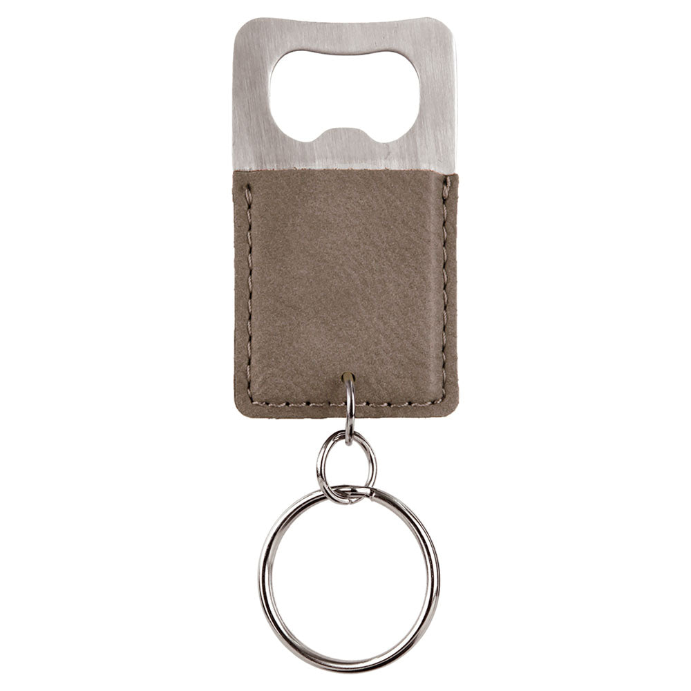 Personalized Laser Engraved Rectangle Gray  Leatherette Bottle Opener Keychain