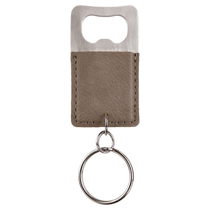 Personalized Laser Engraved Rectangle Gray  Leatherette Bottle Opener Keychain