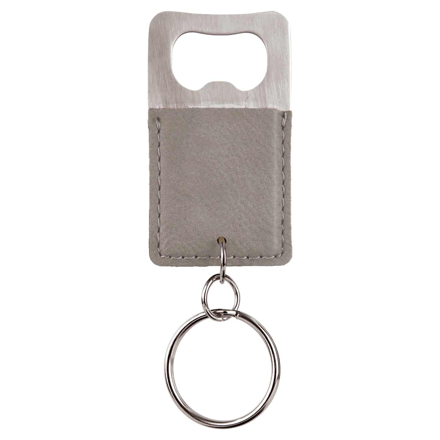 Personalized Laser Engraved Rectangle Gray Leatherette Bottle Opener Keychain