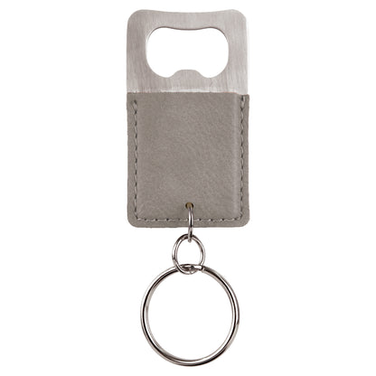 Personalized Laser Engraved Rectangle Gray Leatherette Bottle Opener Keychain