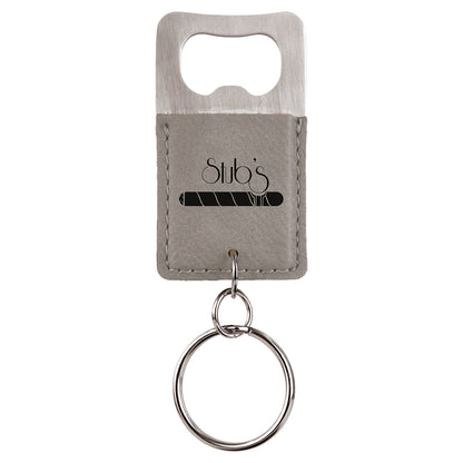  Personalized Laser Engraved Rectangle Gray Leatherette Bottle Opener Keychain