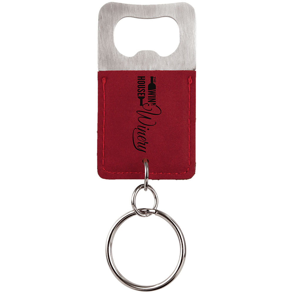 Personalized Laser Engraved Rectangle Rose  Leatherette Bottle Opener Keychain