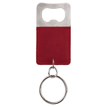 Personalized Laser Engraved Rectangle Rose  Leatherette Bottle Opener Keychain