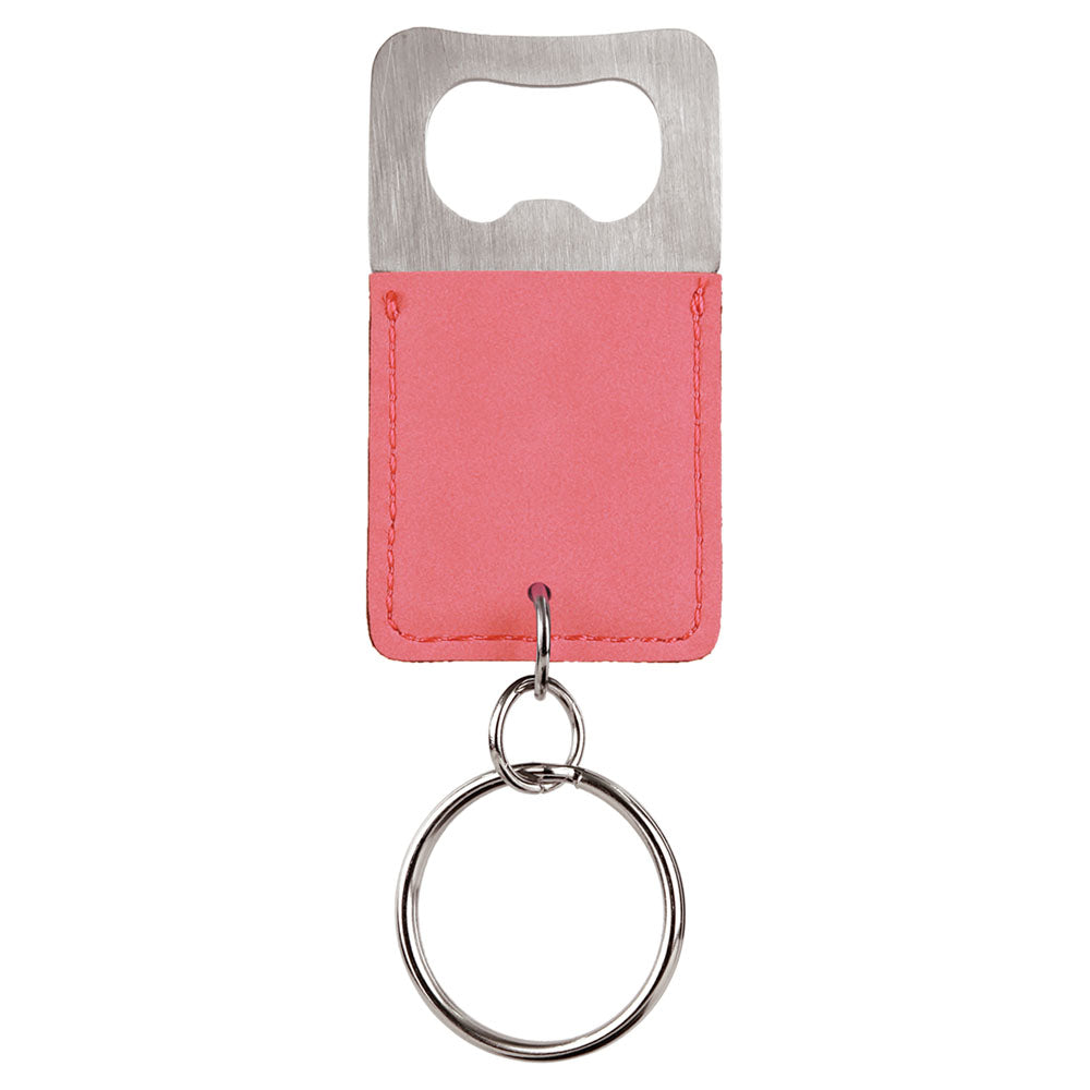 Personalized Laser Engraved Rectangle Light Brown  Leatherette Bottle Opener Keychain