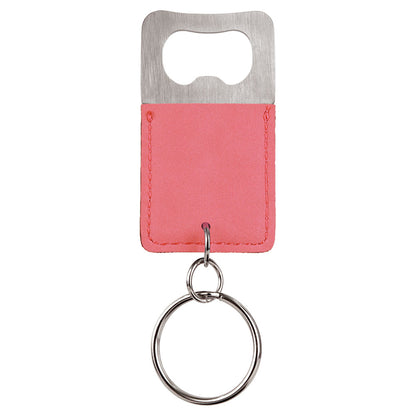 Personalized Laser Engraved Rectangle Light Brown  Leatherette Bottle Opener Keychain